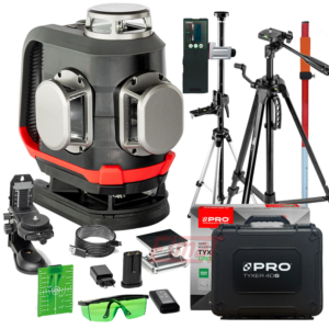 Laser wieloliniowy TYXER 4DG Zestaw PLUS zielony+detektor+statyw+łata+tyczka